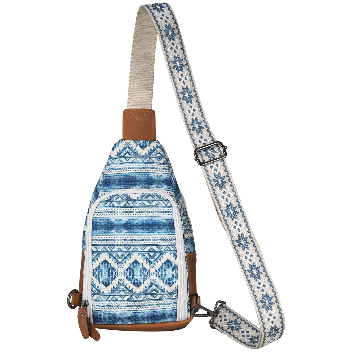 Concealed Carry Aztec Indie Canvas Sling in Blue Aztec – back view