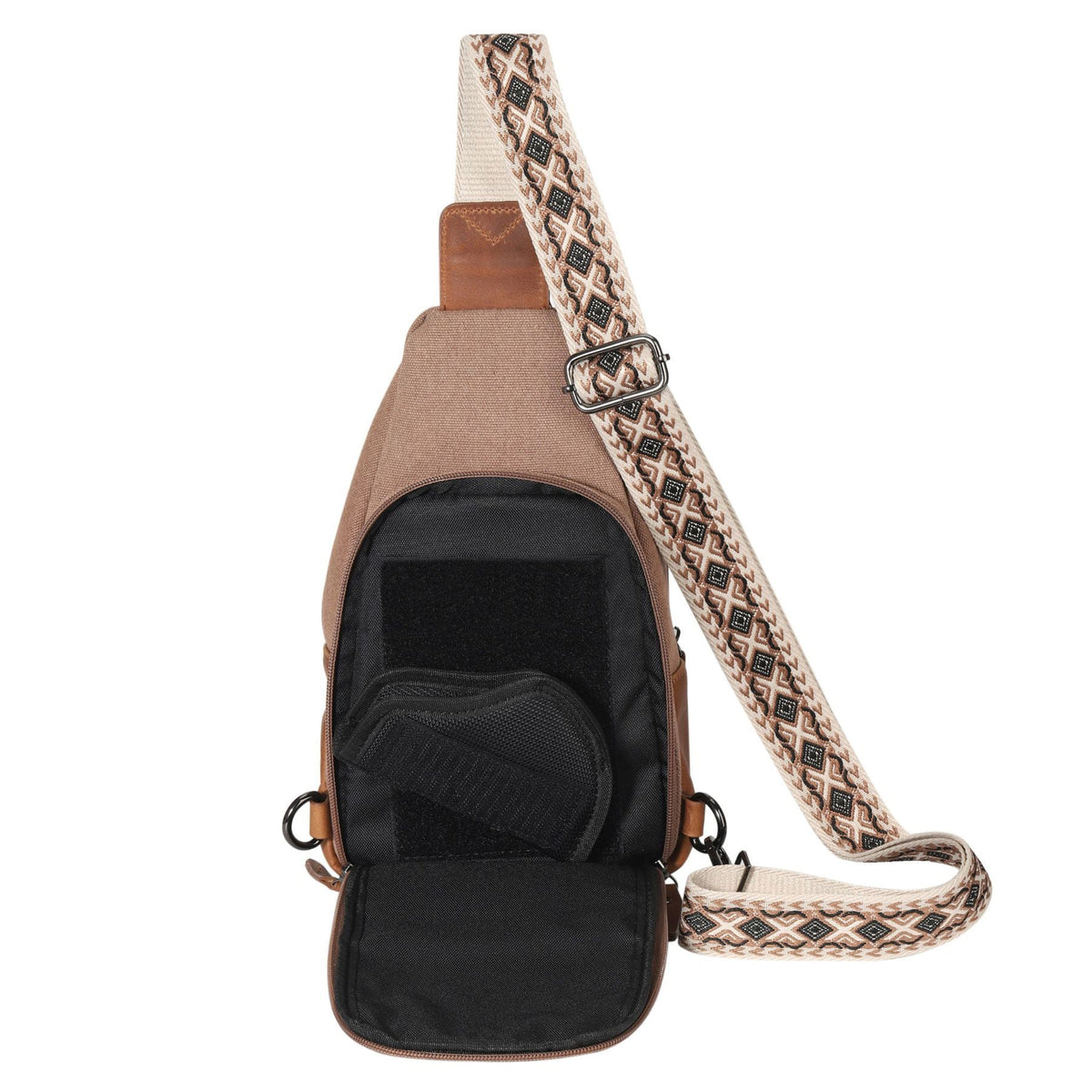 Concealed Carry Indie Canvas Sling in Gray Canvas – concealment pocket 3