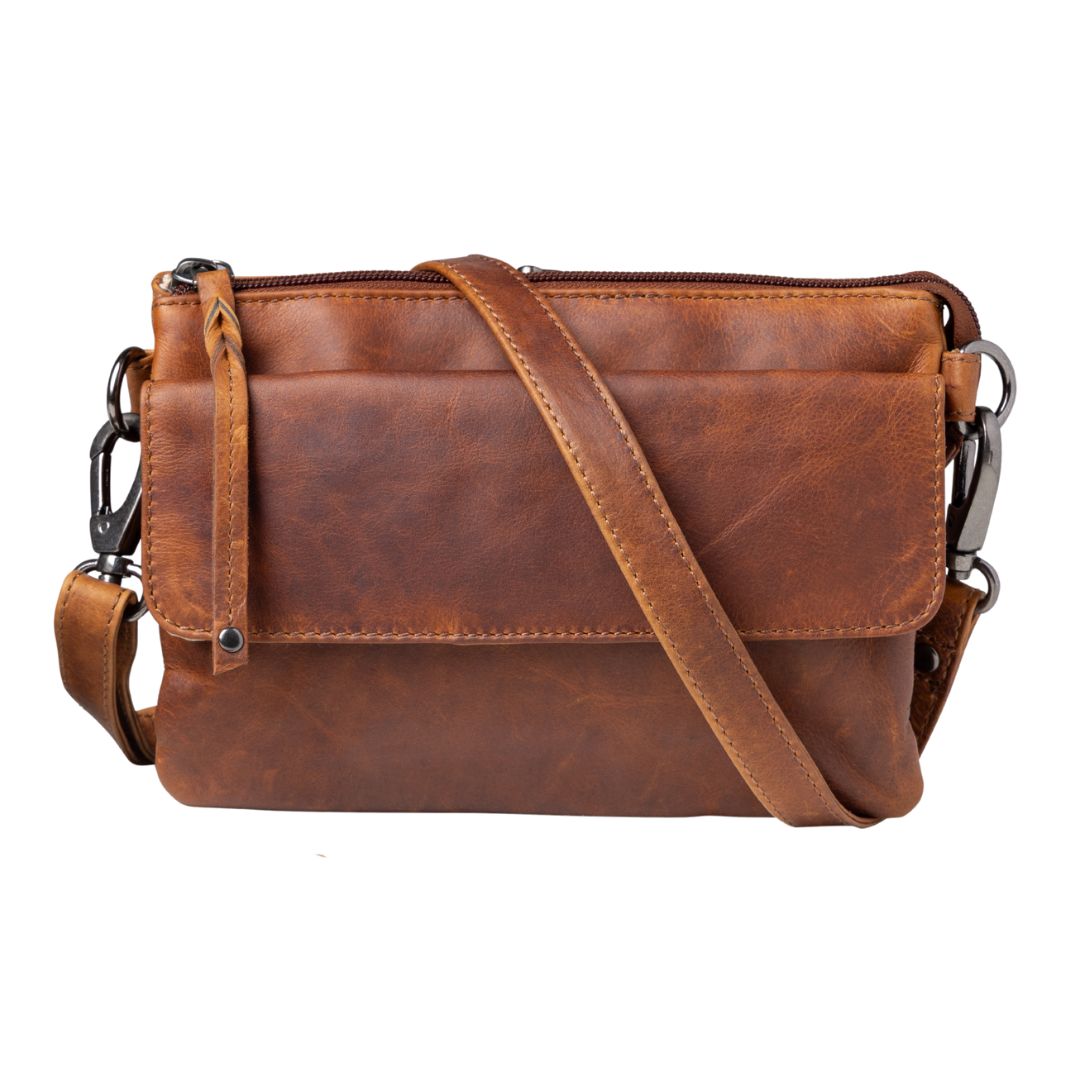 Premium Leather Concealed Carry Natasha Crossbody Bag in Cognac – front view