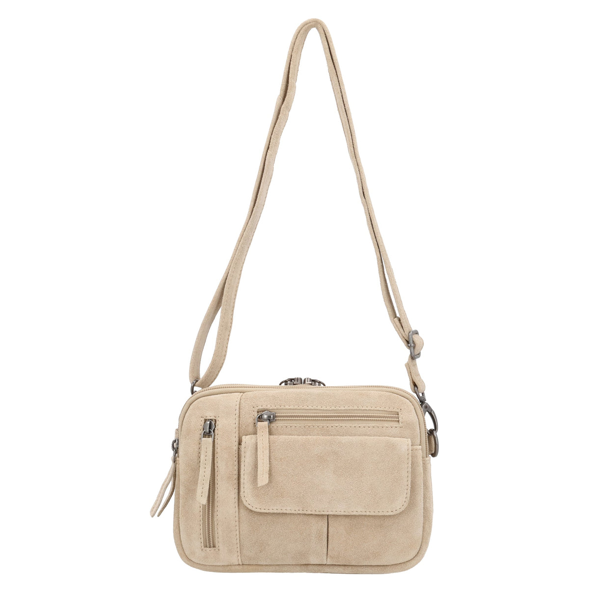 Concealed Carry Hadley Suede Crossbody in Sand – front view 2