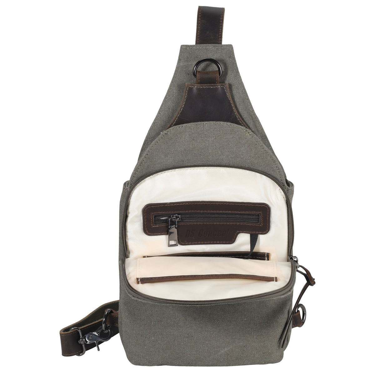 Concealed Carry Sling Bag in Olive – interior view