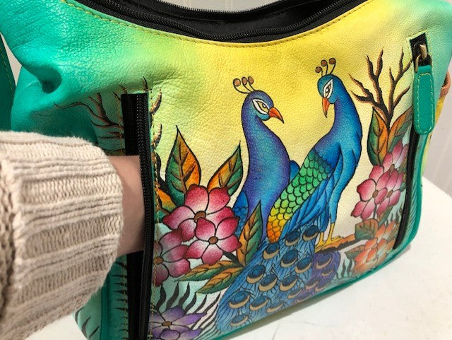 Concealed By Janko Peacock Conceal and Carry Handbag Genuine Leather Hand Painted