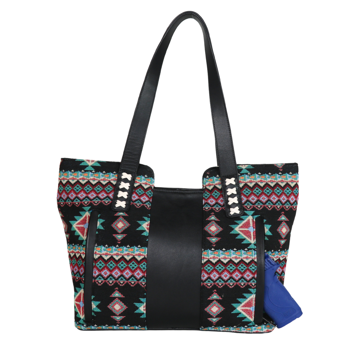 Wrenley with Zipper Concealment and Leather Trim concealed carry purse – shown with handgun