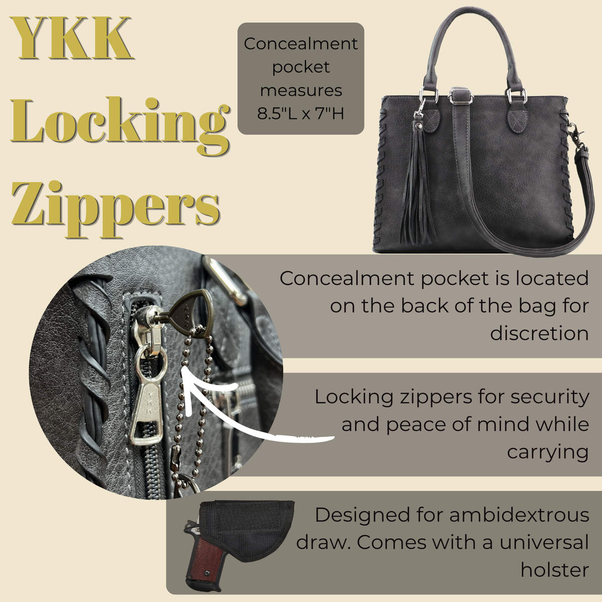 Concealed Carry Crossbody Ann Satchel in Black – additional view 1