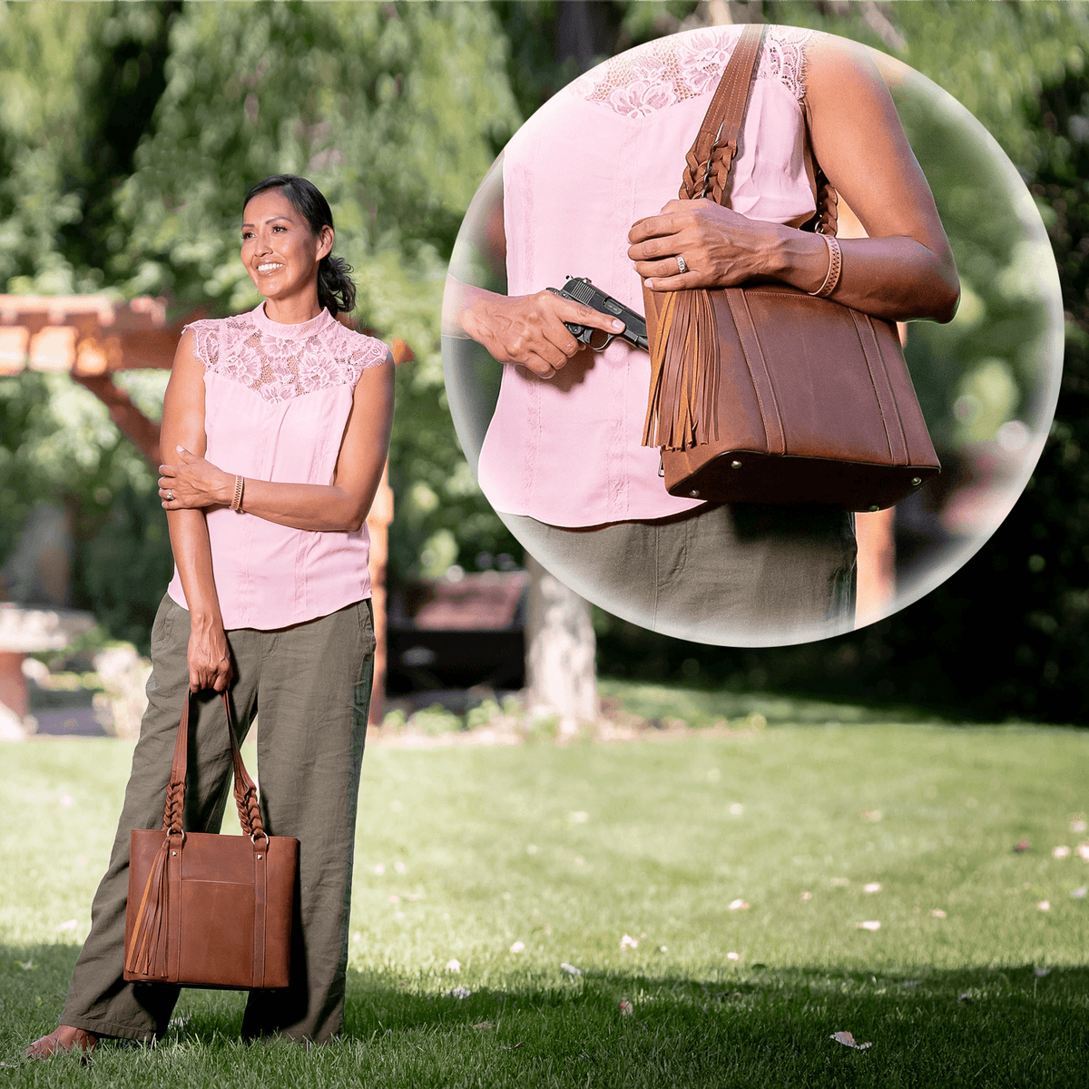Bella Concealed Carry Leather Tote in Distressed Brown – additional view 1