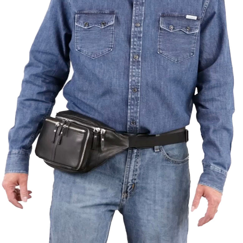 Concealed Carry Jessie Unisex Lambskin Belt Bag – worn by model 2