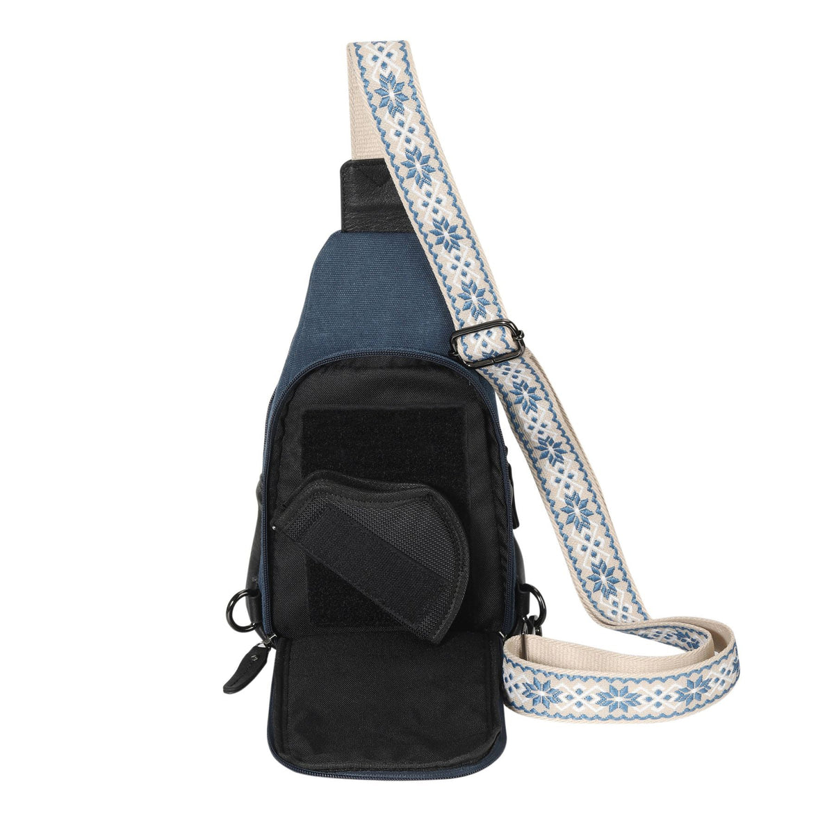Concealed Carry Indie Canvas Sling in Gray Canvas – concealment pocket 2