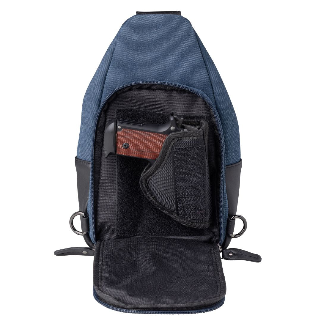 Concealed Carry Indie Canvas Sling in Gray Canvas – holster compartment 2