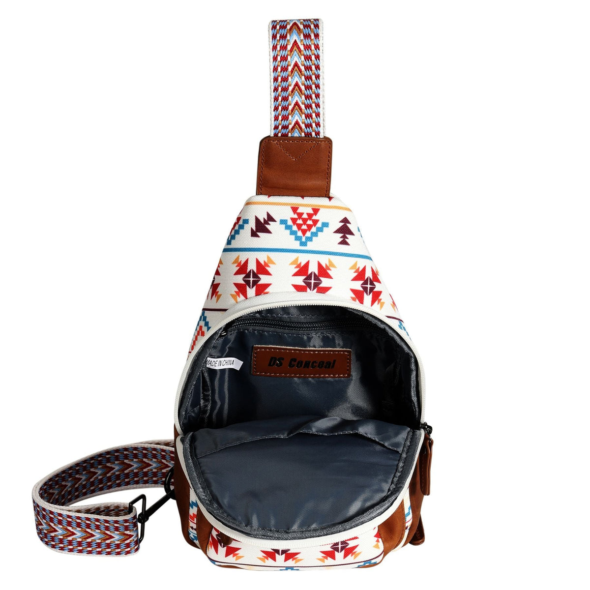 Concealed Carry Aztec Indie Canvas Sling in Multi Aztec – interior view