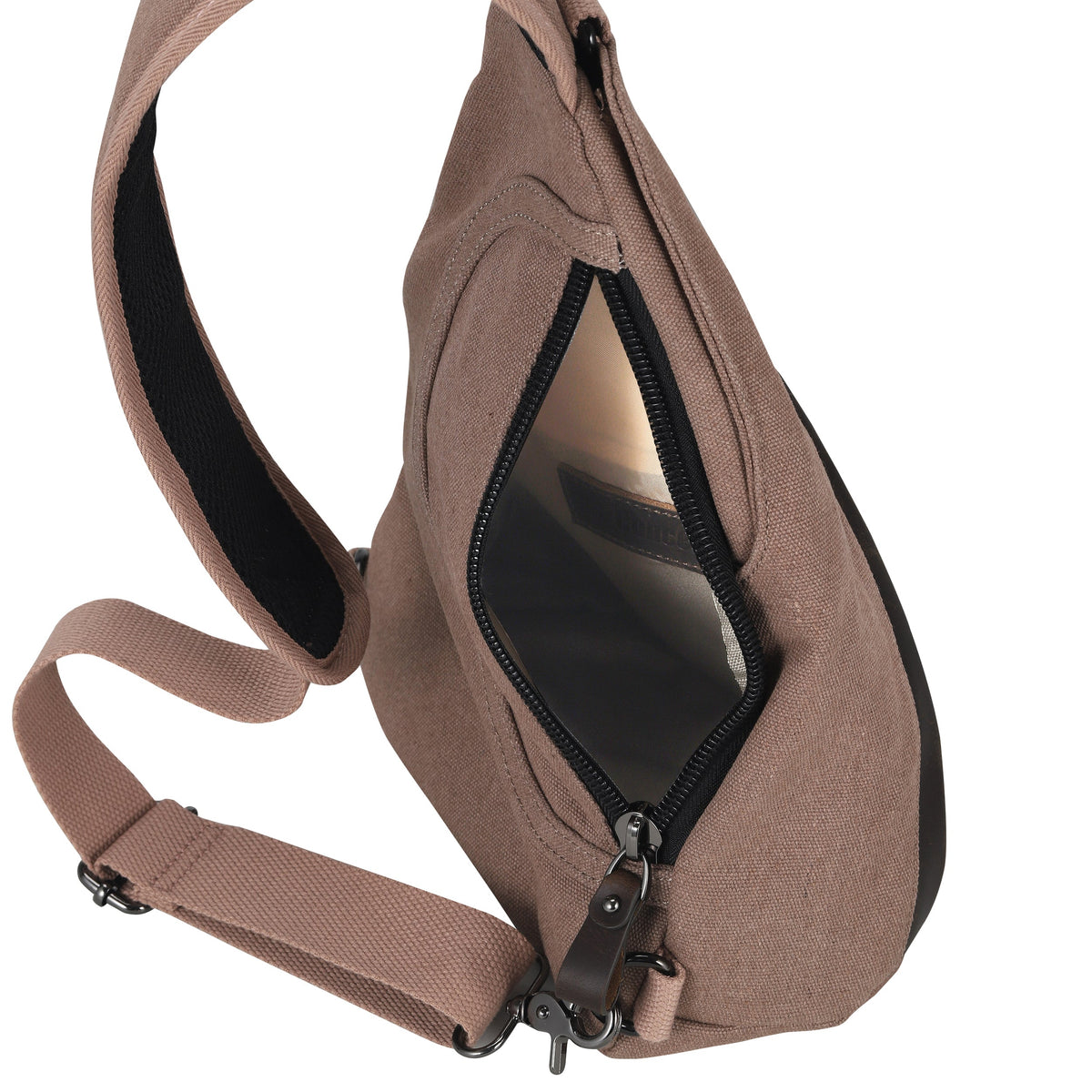 Concealed Carry Jordan Canvas Sling in Brown – interior view
