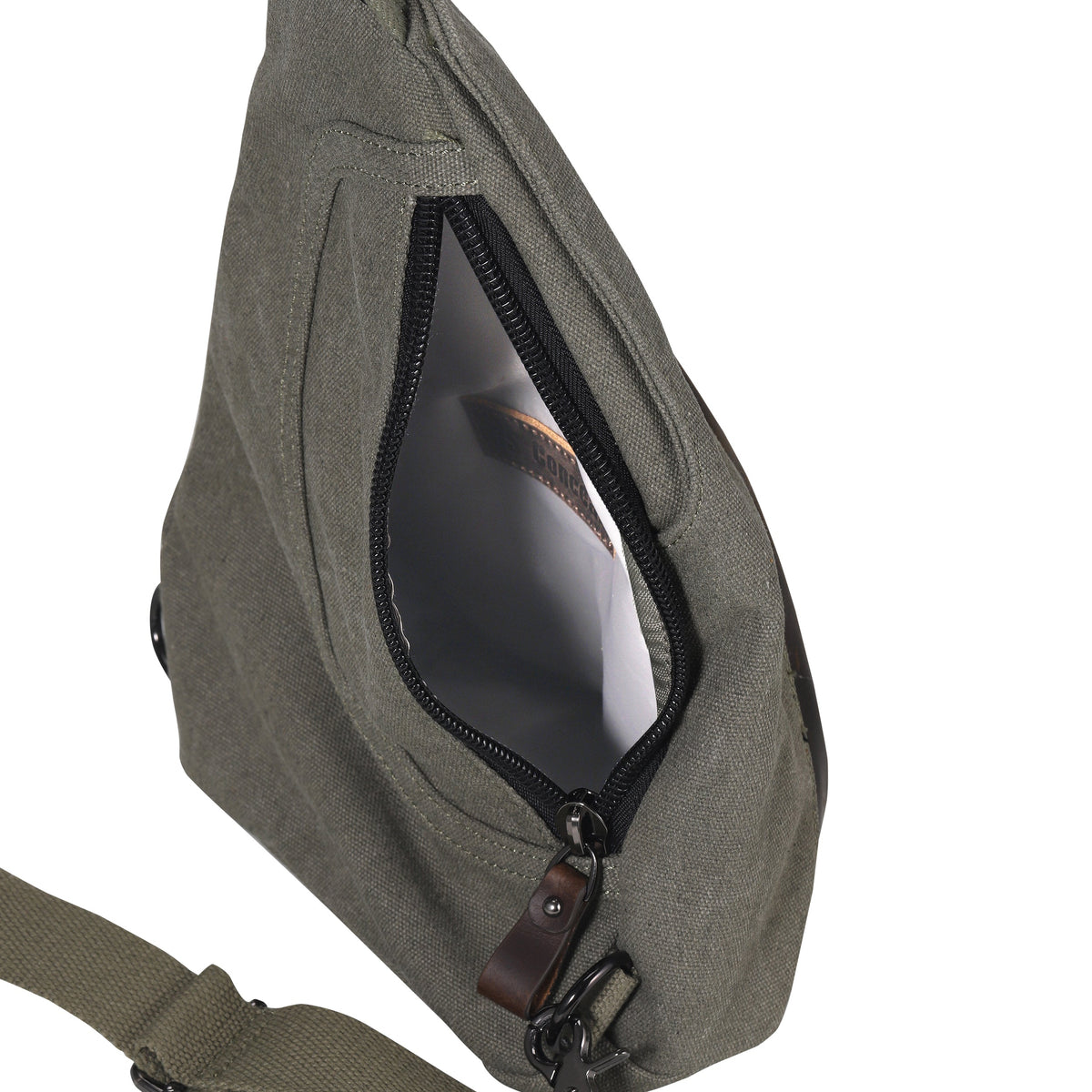Concealed Carry Jordan Canvas Sling in Olive – interior view
