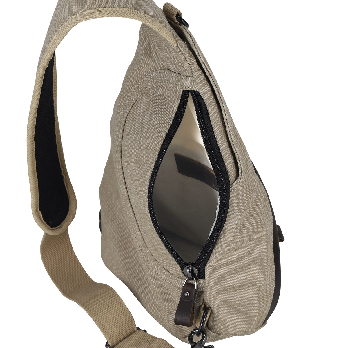 Concealed Carry Jordan Canvas Sling in Khaki – interior view