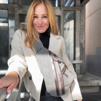 Concealed Carry Jordan Canvas Sling in Gray – worn by model 3