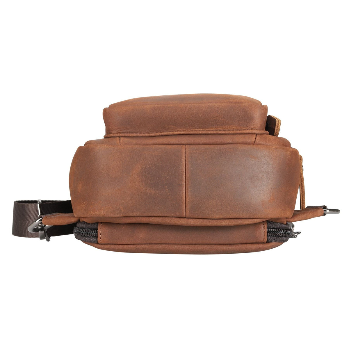 Concealed Carry Xander Leather Sling in Distressed Brown – bottom view