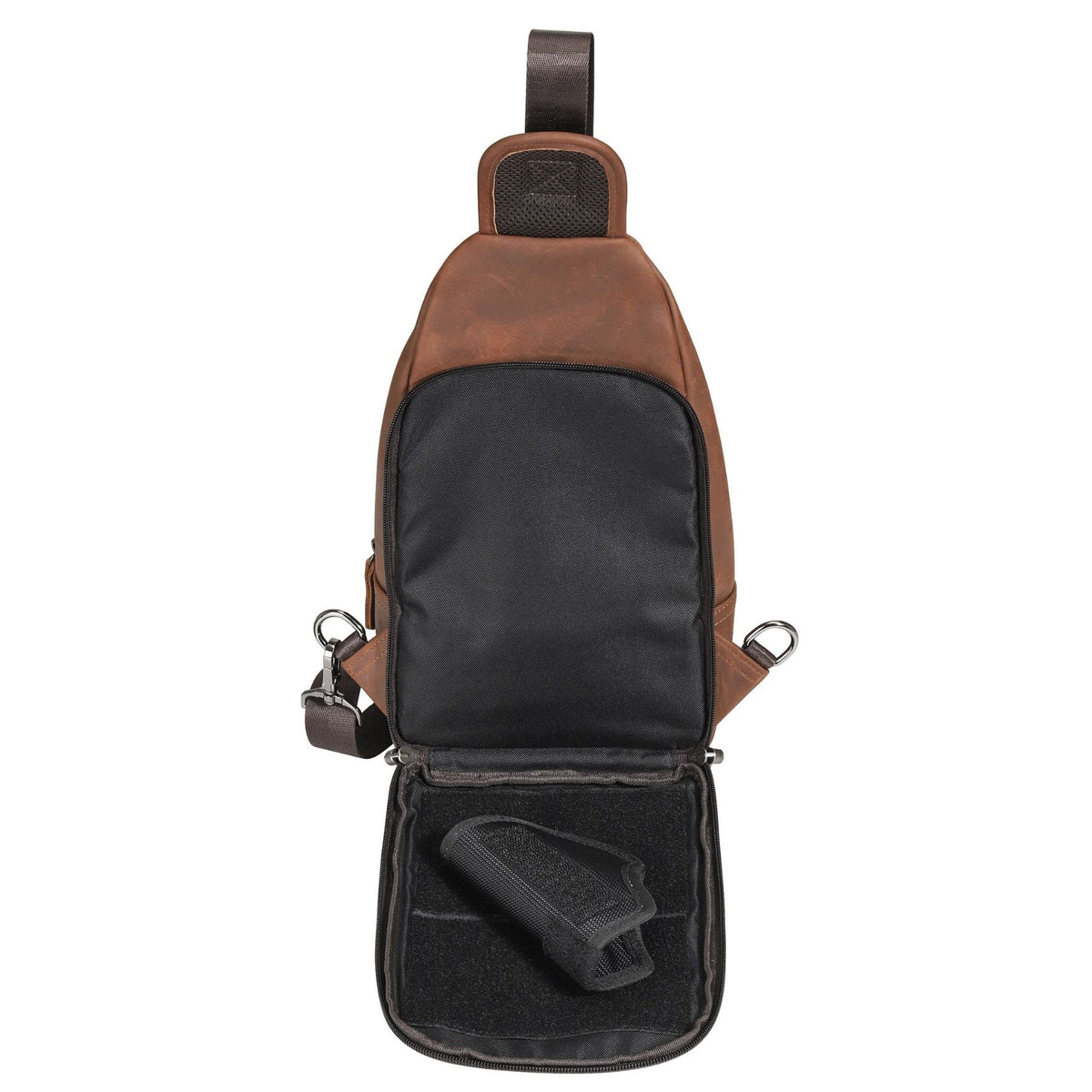 Concealed Carry Xander Leather Sling in Distressed Brown – concealment pocket