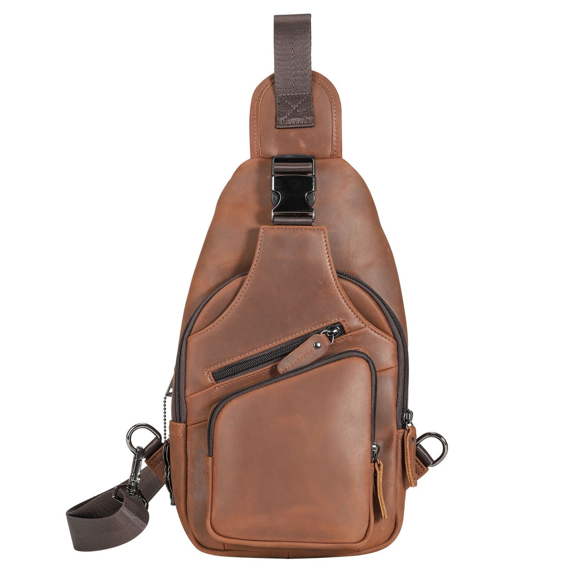 Concealed Carry Xander Leather Sling in Distressed Brown – front view