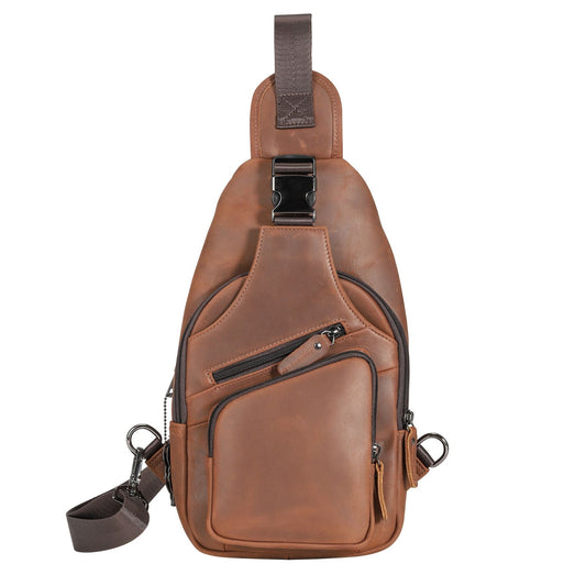 Concealed Carry Xander Leather Sling in Distressed Brown – front view