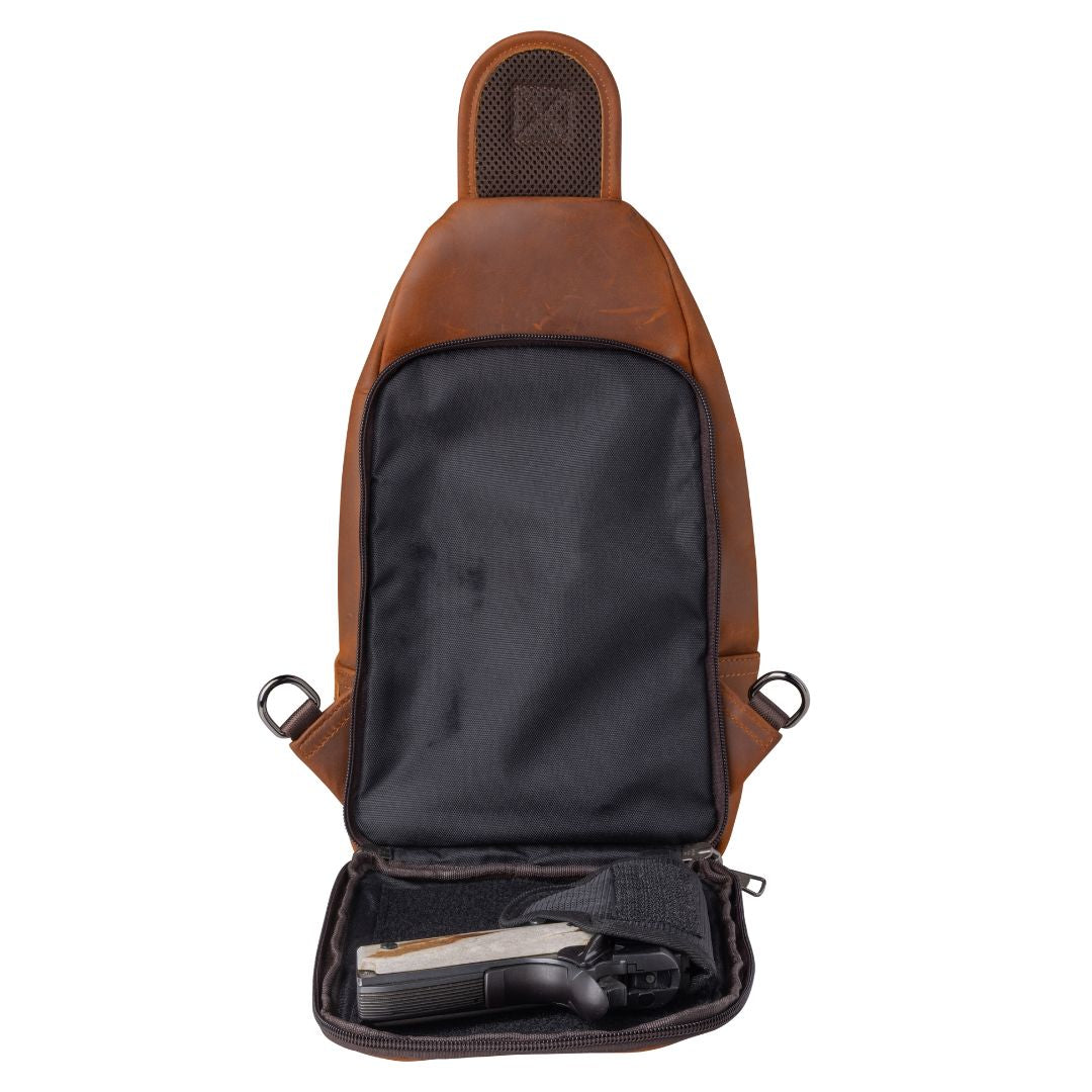 Concealed Carry Xander Leather Sling in Distressed Brown – holster compartment
