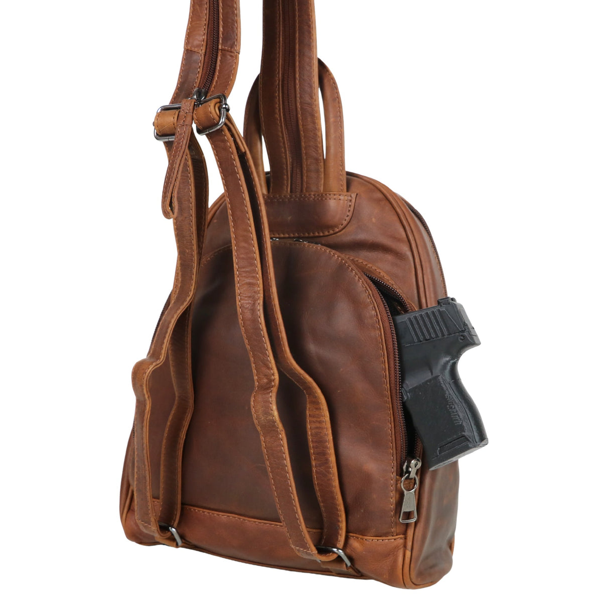 Concealed Carry RFID Daisy Leather Backpack in Cognac – concealment pocket
