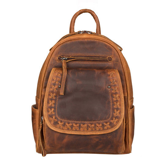 Concealed Carry RFID Daisy Leather Backpack in Cognac – front view