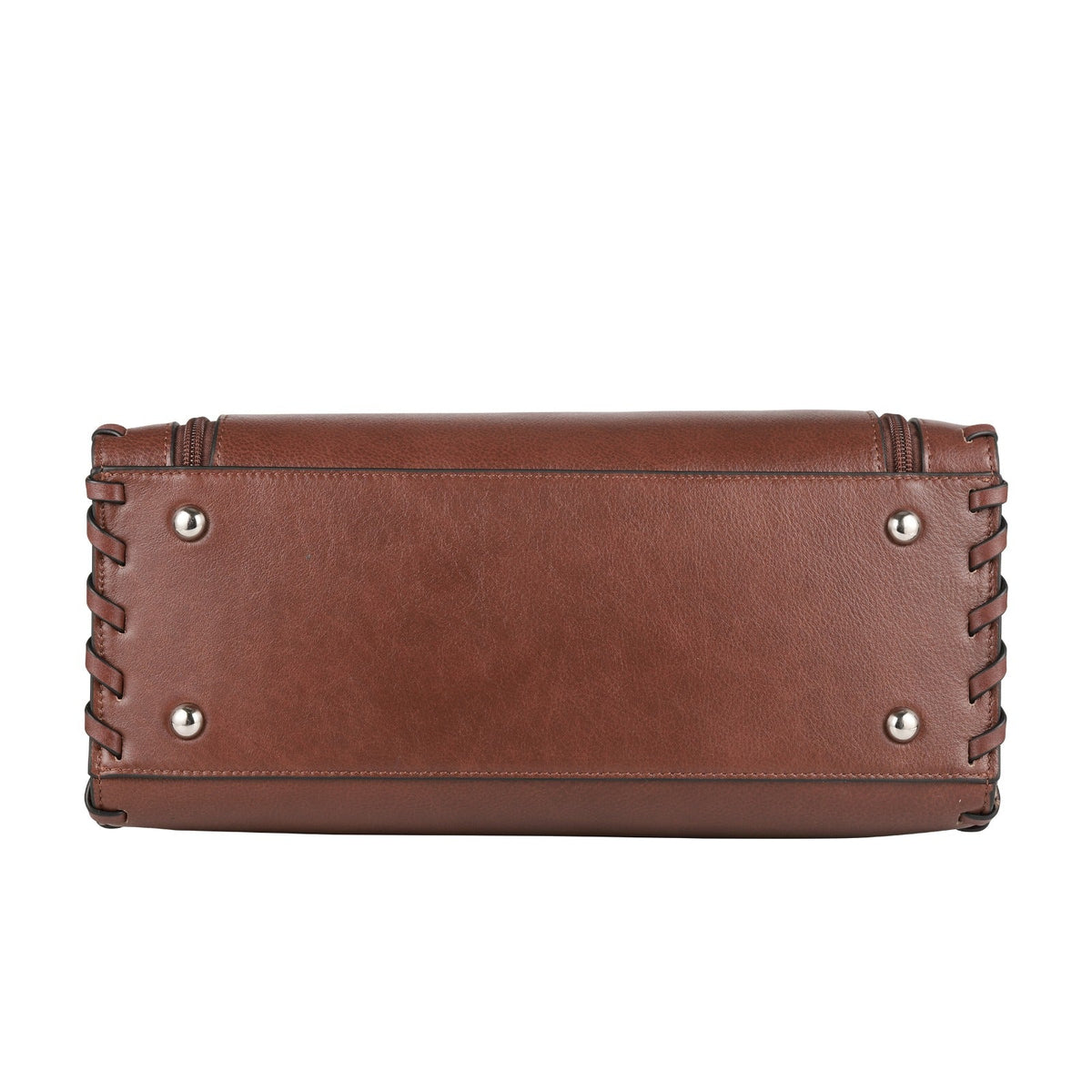 Concealed Carry Emma Leather Satchel in Mahogany – bottom view