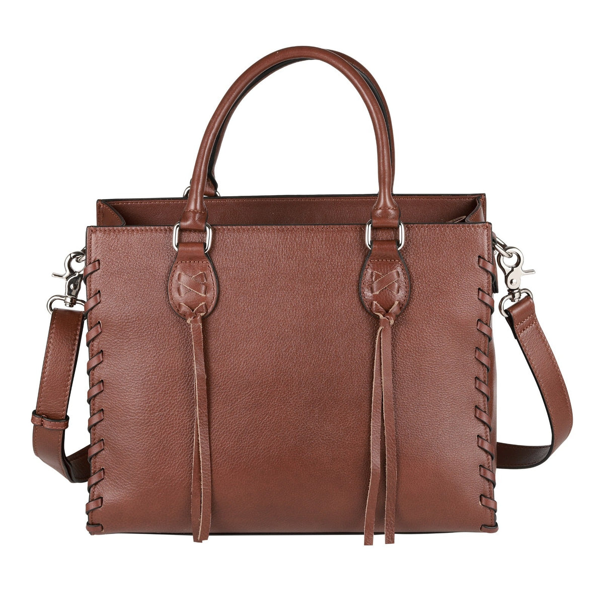 Concealed Carry Emma Leather Satchel in Mahogany – front view
