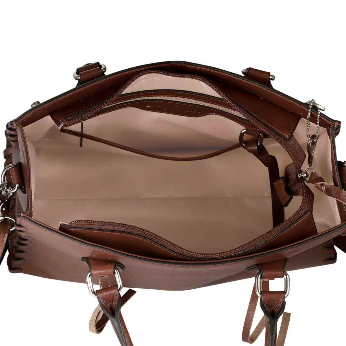 Concealed Carry Emma Leather Satchel in Mahogany – interior view