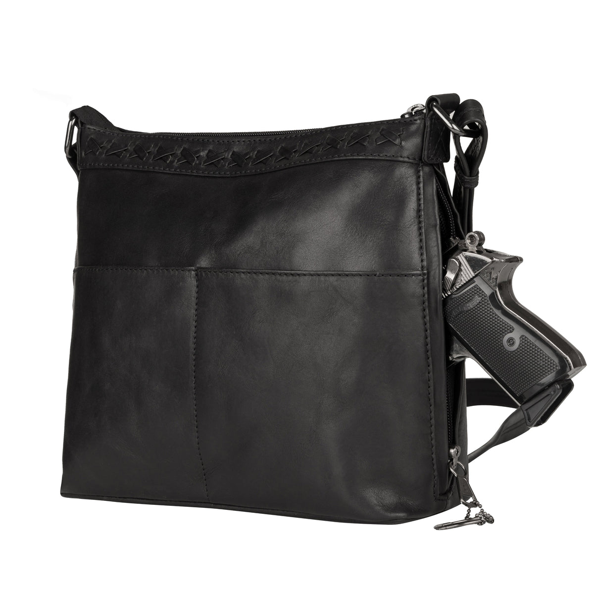 Faith Concealed Carry Crossbody in Black – shown with handgun