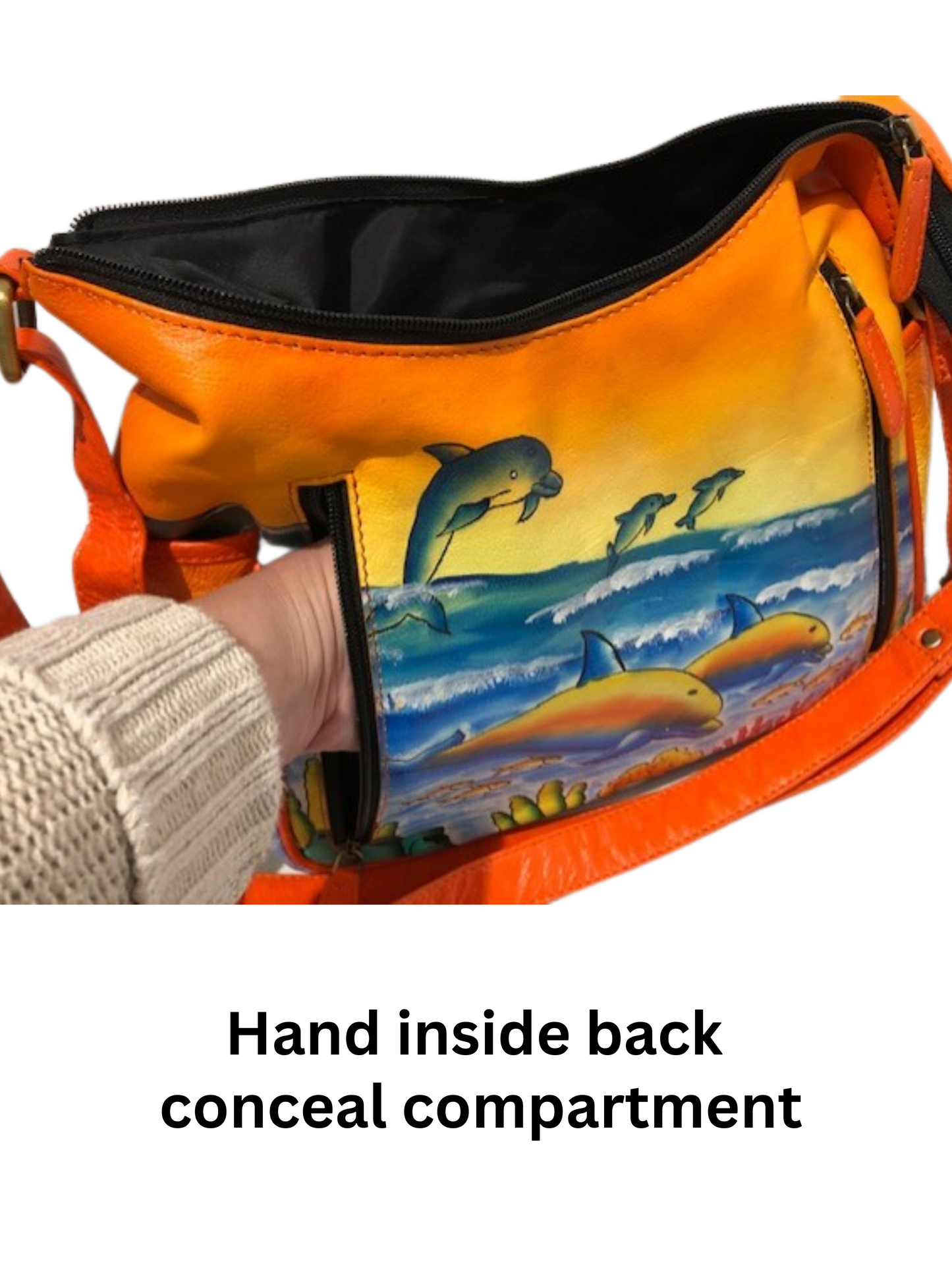 Concealed By Janko Hand Painted Dolphin Genuine Leather Conceal and Carry Handbag