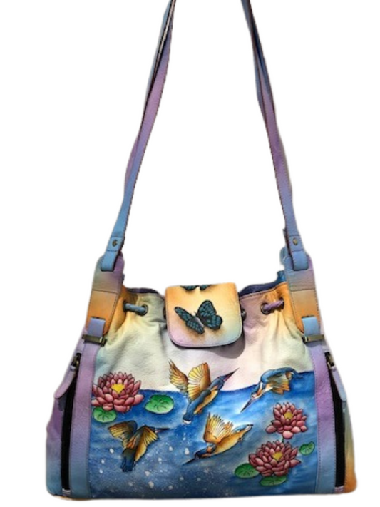 Concealed By Janko Three Birds Flying Conceal and Carry Handbag Genuine Leather Hand Painted