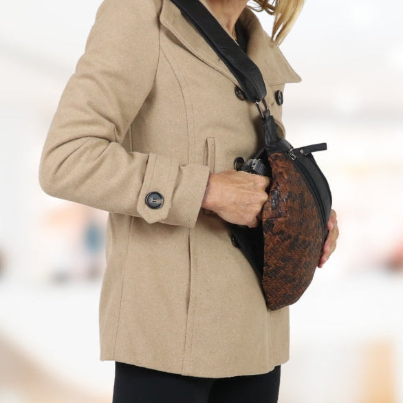 Concealed Carry Haisley Woven Magnetic Leather Sling – worn by model