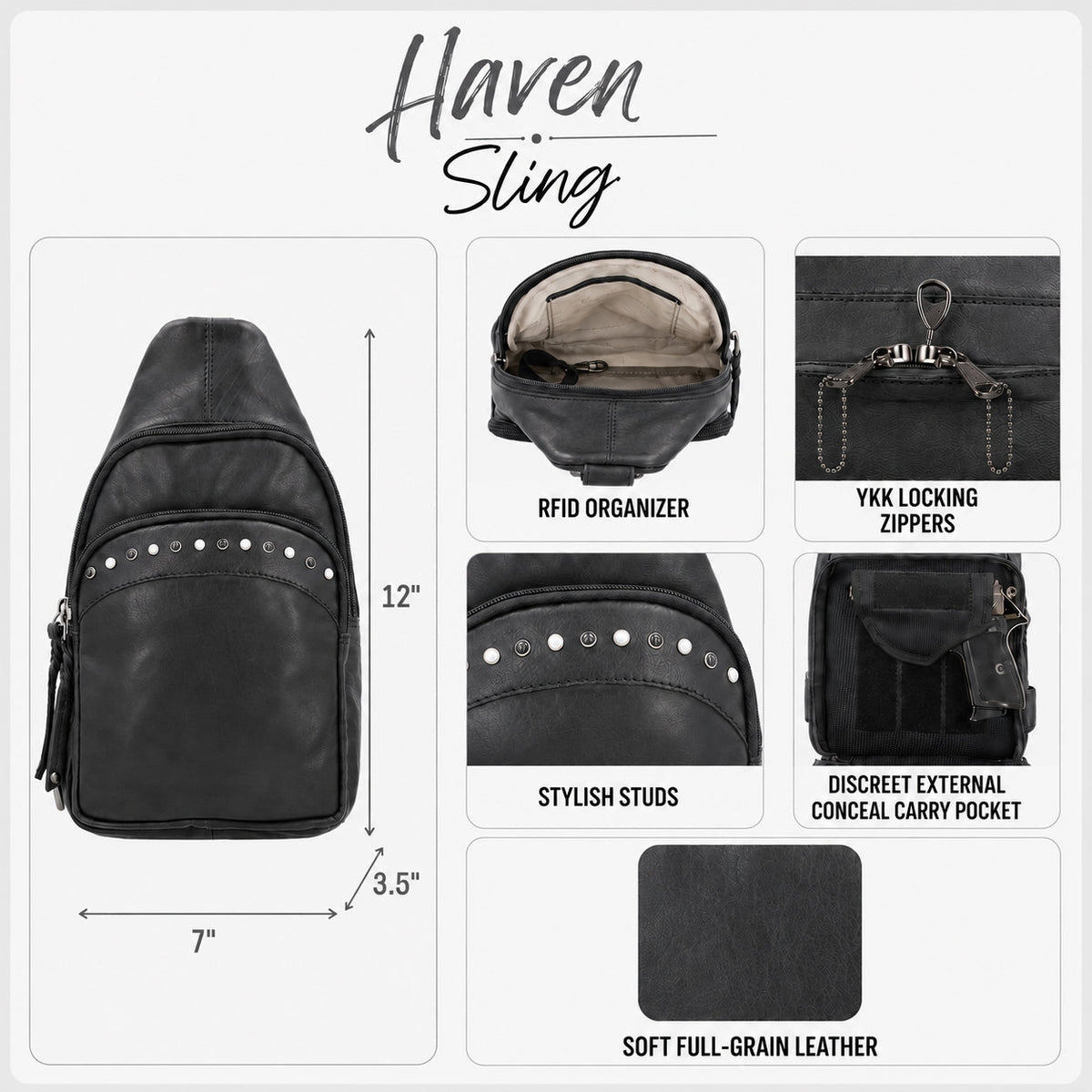 Concealed Carry Haven Sling Leather Backpack in Black – additional view 1