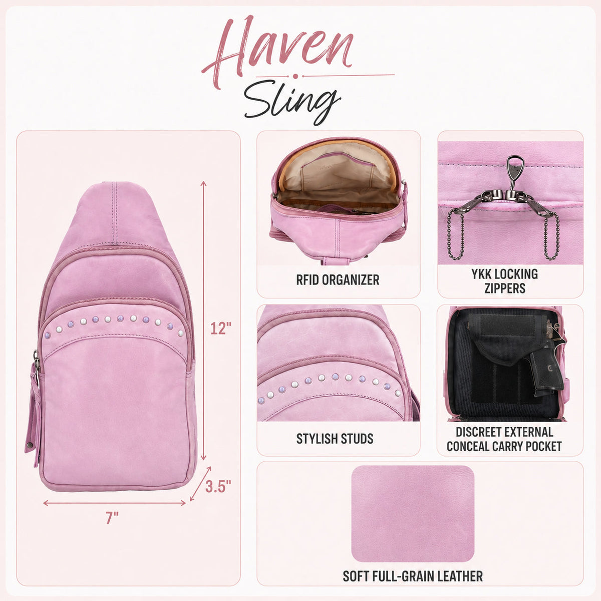 Concealed Carry Haven Sling Leather Backpack in Lilac – additional view 1
