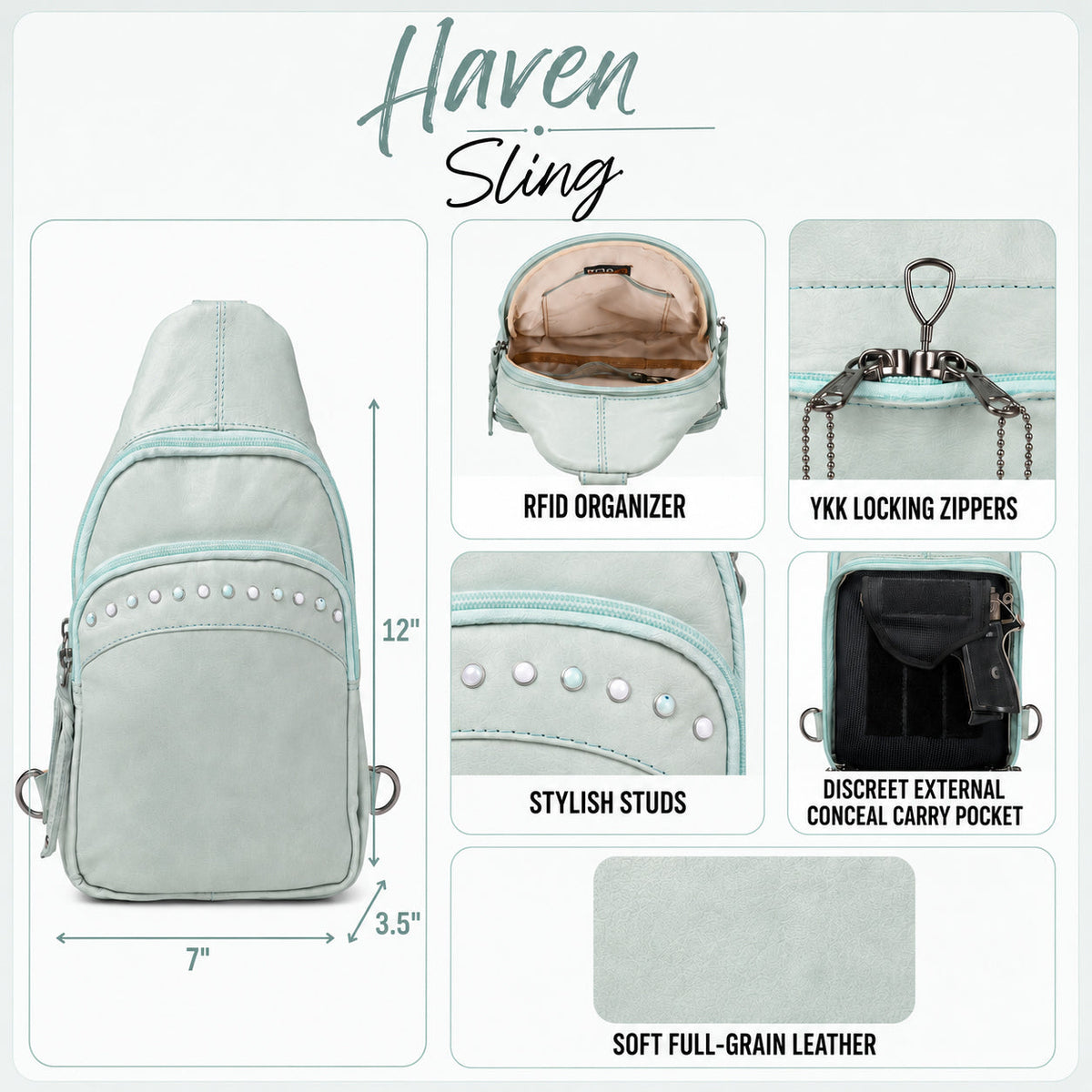 Concealed Carry Haven Sling Leather Backpack in Mint – additional view 2