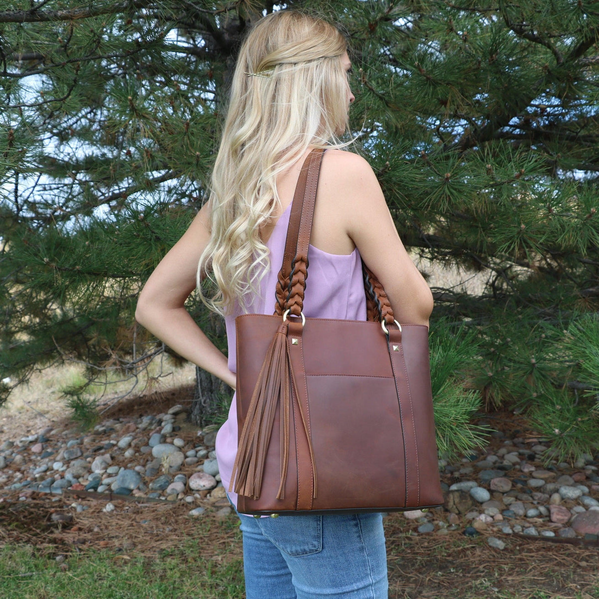 Bella Concealed Carry Leather Tote in Distressed Brown – additional view 2