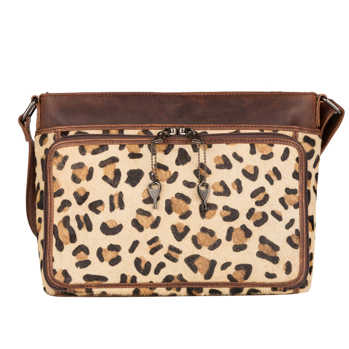 Concealed Carry Josie Genuine Leather Hair-on Leopard Print Crossbody in Indian Leopard/Dark Brown – back view