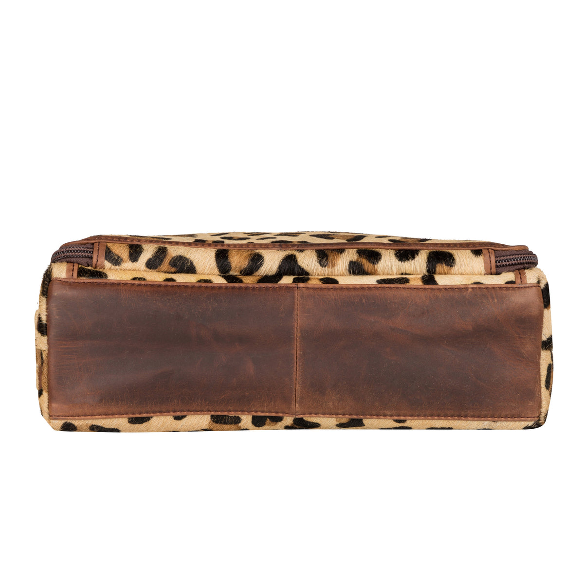 Concealed Carry Josie Genuine Leather Hair-on Leopard Print Crossbody in Indian Leopard/Dark Brown – bottom view