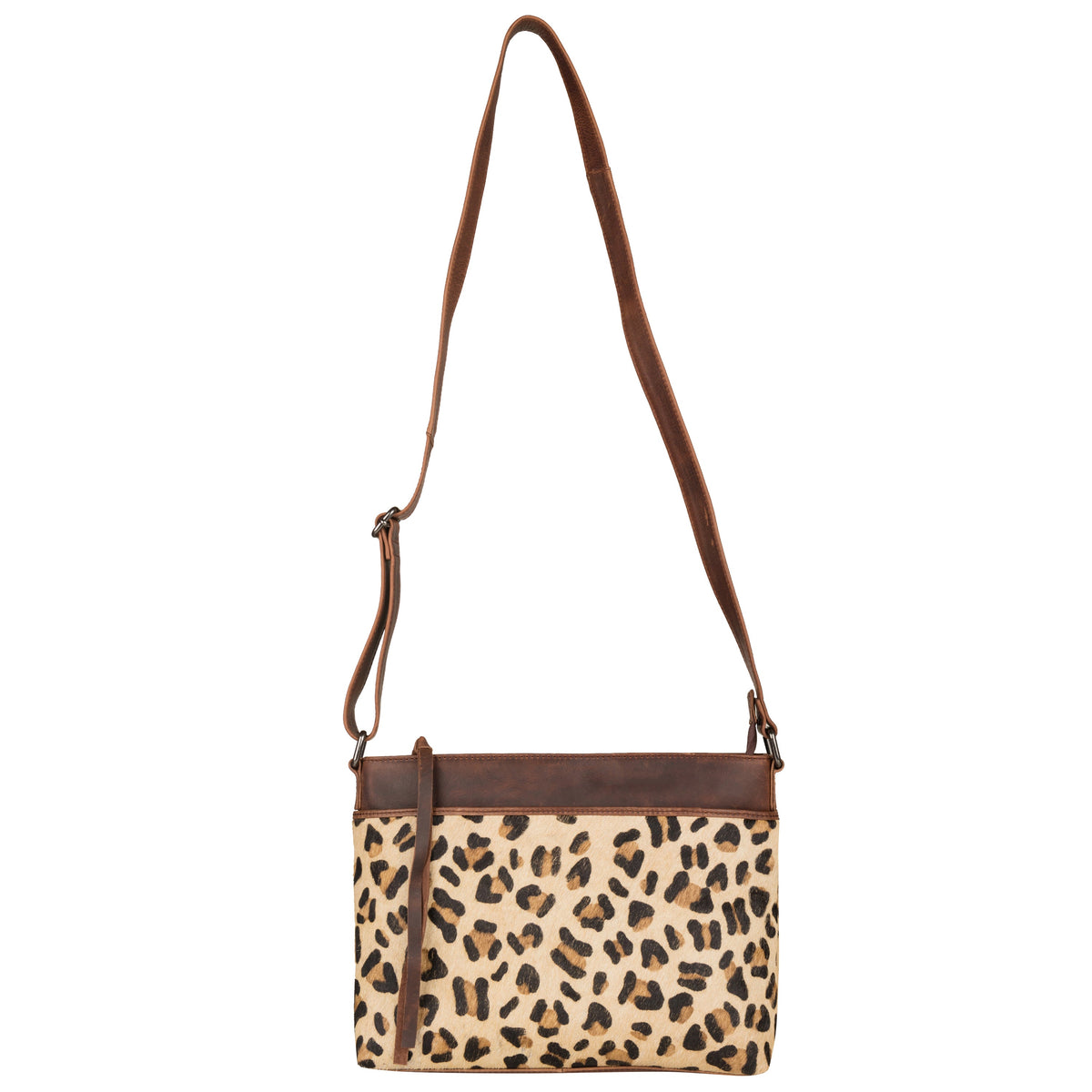 Concealed Carry Josie Genuine Leather Hair-on Leopard Print Crossbody in Indian Leopard/Dark Brown – front view 2