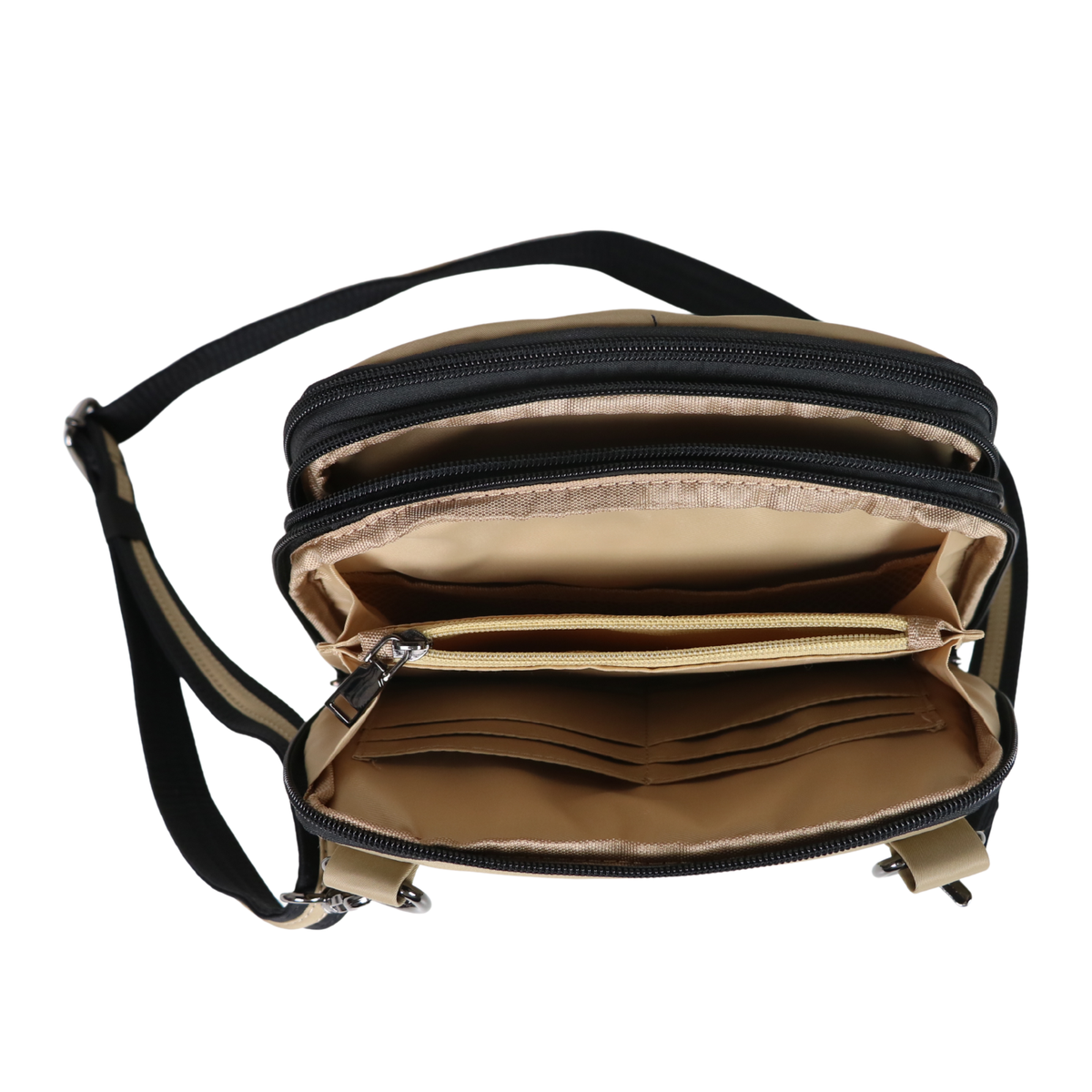 Concealed Carry Nylon Kayden Deluxe Crossbody in Tan – interior view