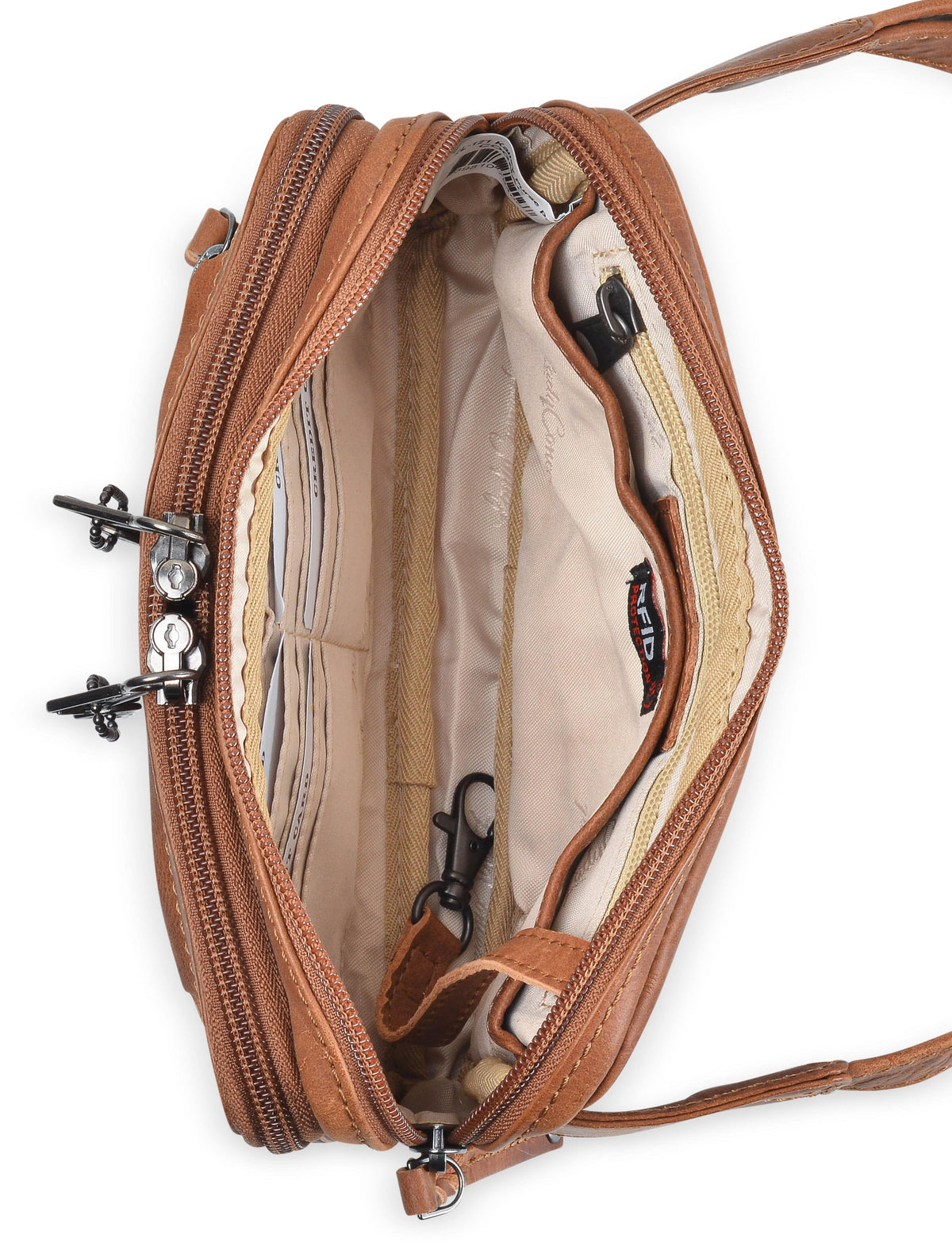 Concealed Carry Kailey Leather Fanny Pack/Sling in Cognac – interior view