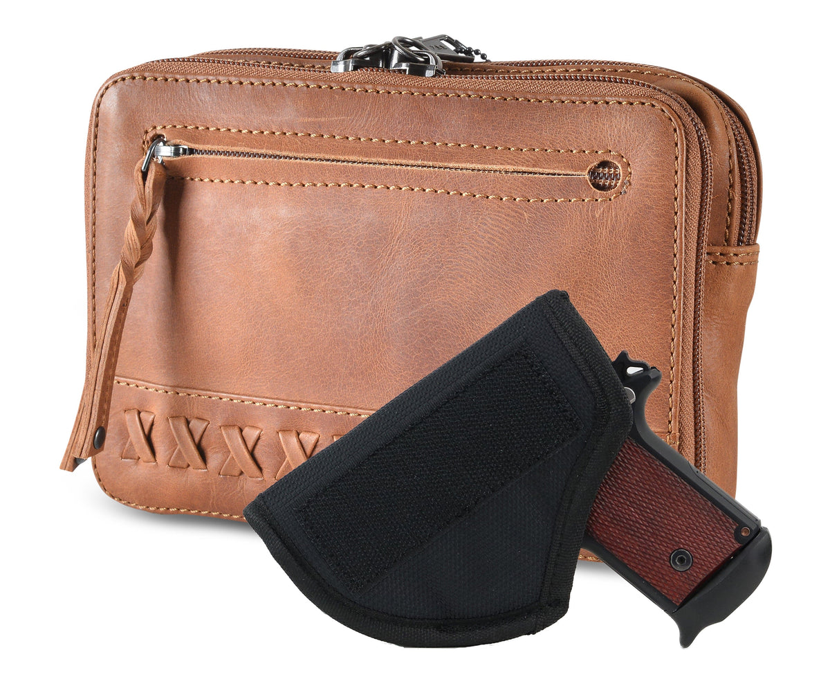 Concealed Carry Kailey Leather Fanny Pack/Sling in Cognac – holster compartment
