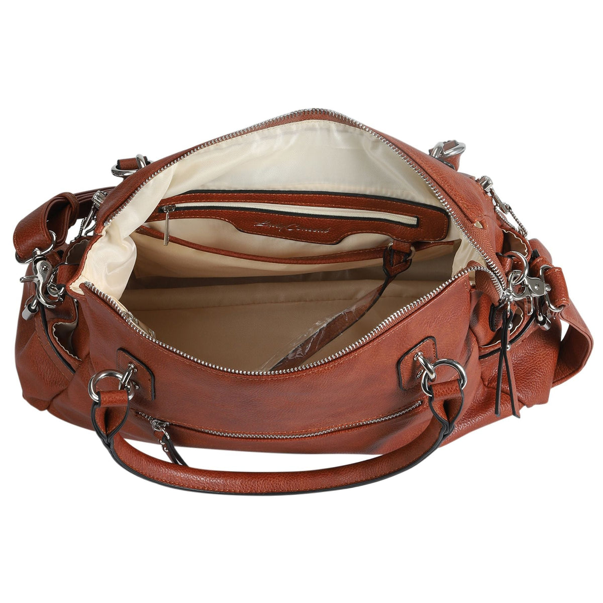 Concealed Carry Jessica Satchel in Mahogany – interior view