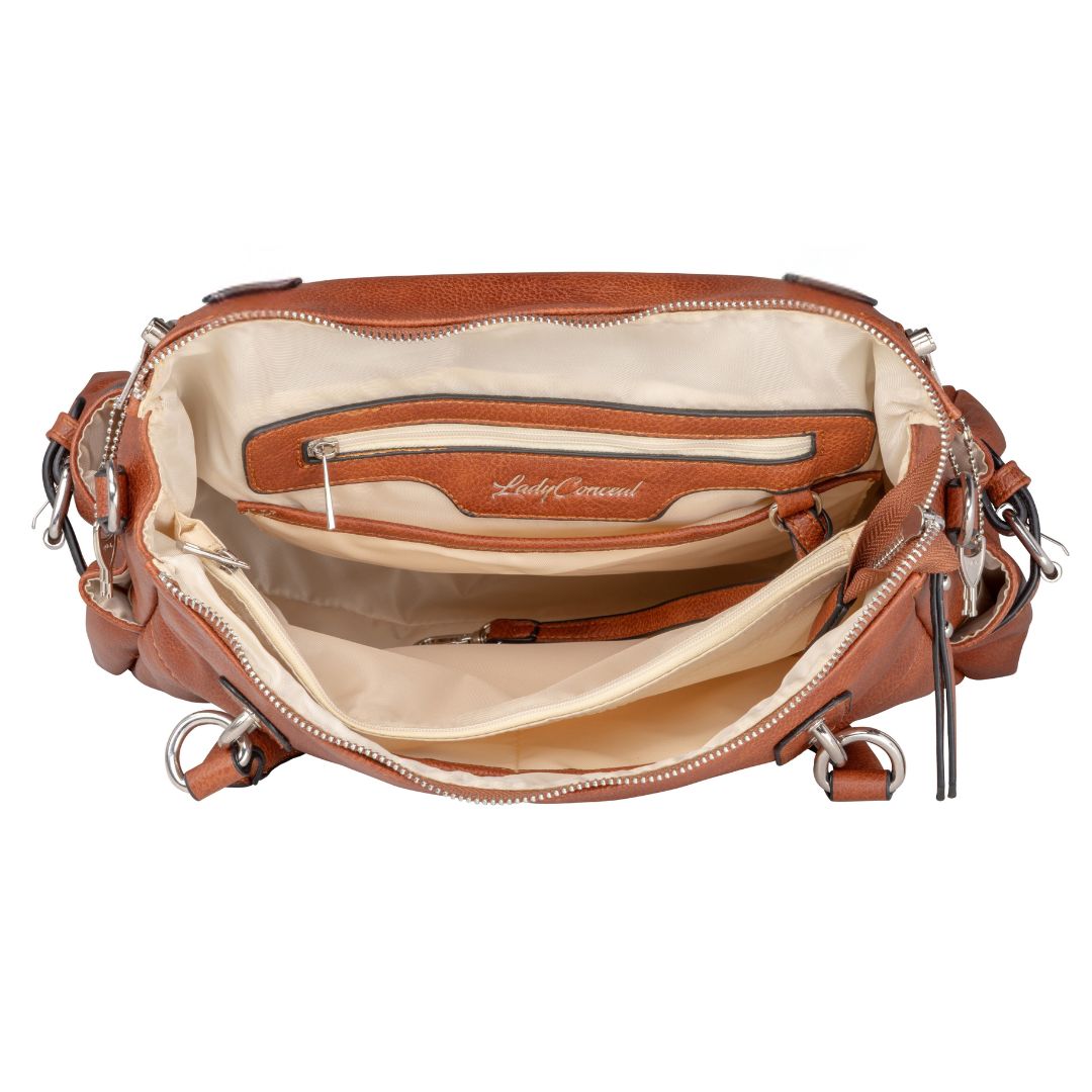 Concealed Carry Jessica Satchel in Mahogany – interior view 2