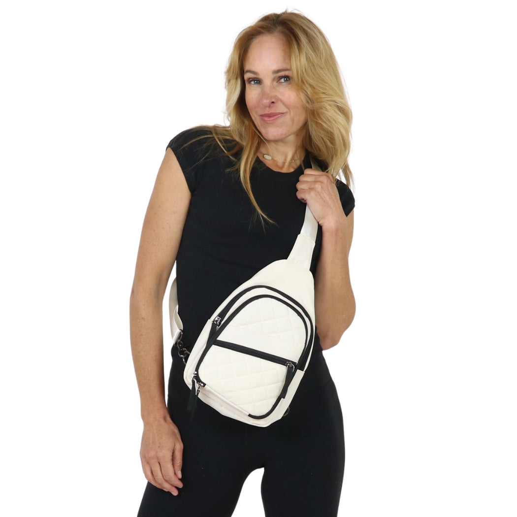 Concealed Carry Sarah Nylon Sling in Cream – worn by model 2