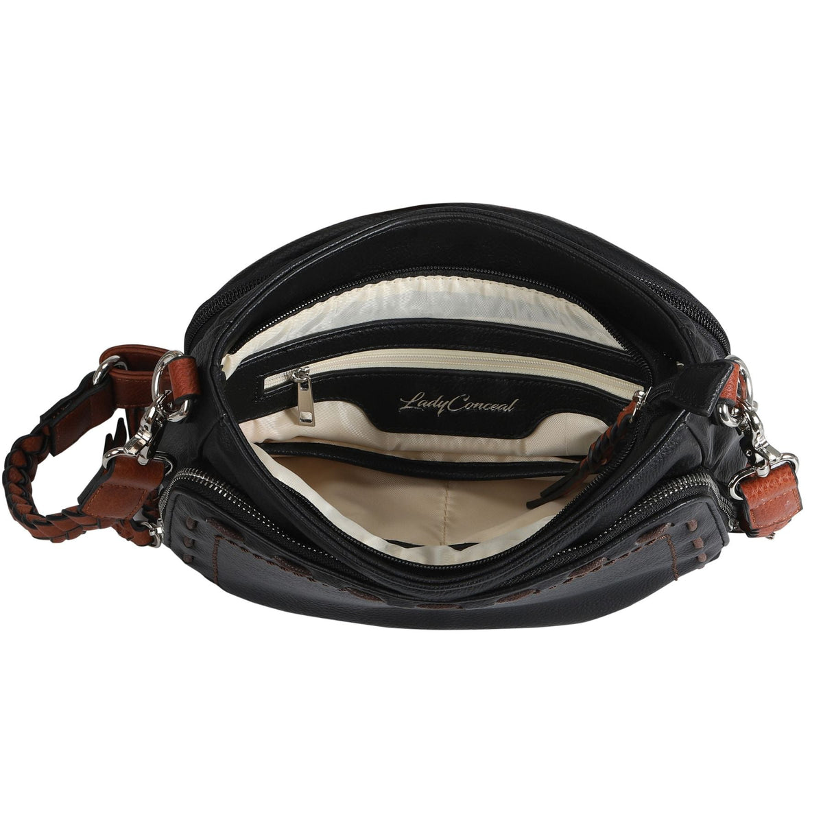 Skylar Concealed Carry Crossbody Organizer in Mahogany – interior view 2