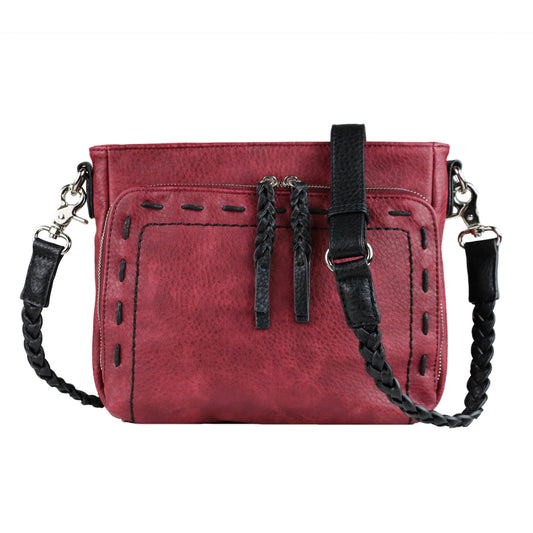 Skylar Concealed Carry Crossbody Organizer in Burgundy – shown with handgun