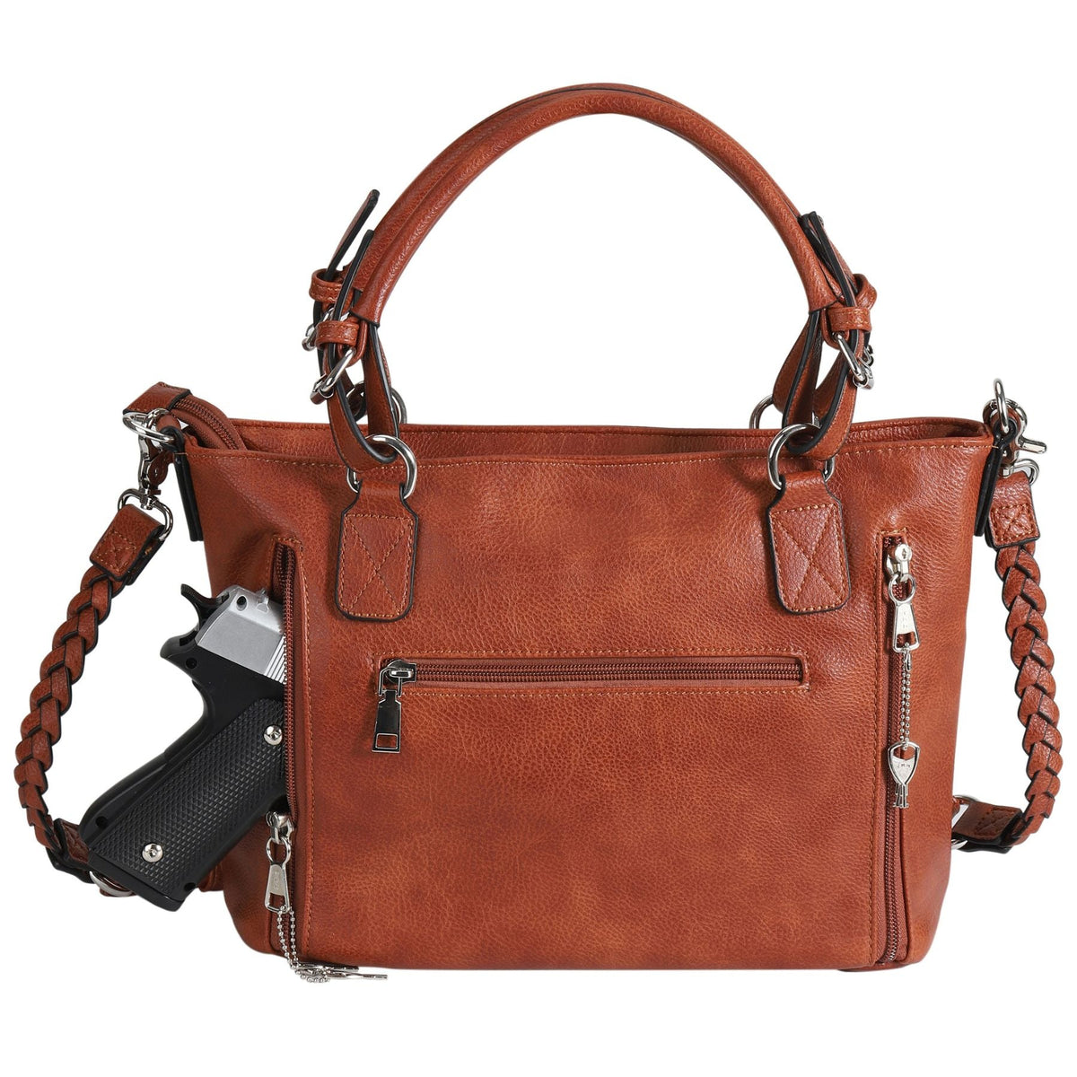Ella Concealed Carry Satchel in Mahogany – concealment pocket