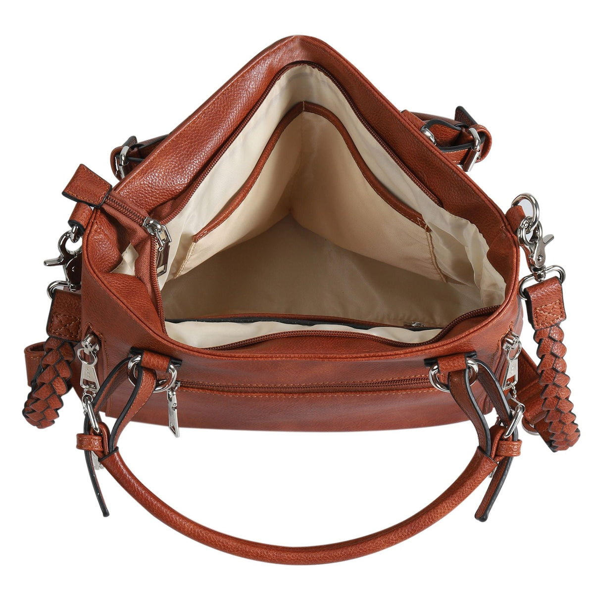 Ella Concealed Carry Satchel in Mahogany – interior view