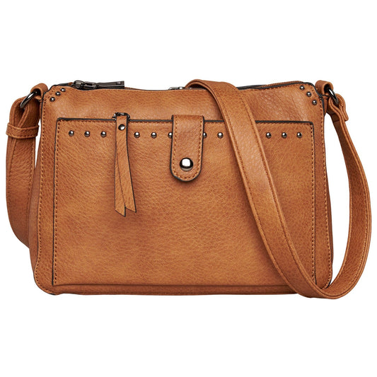 Concealed Carry Kinsley Crossbody with RFID Slim Wallet in Cinnamon – front view