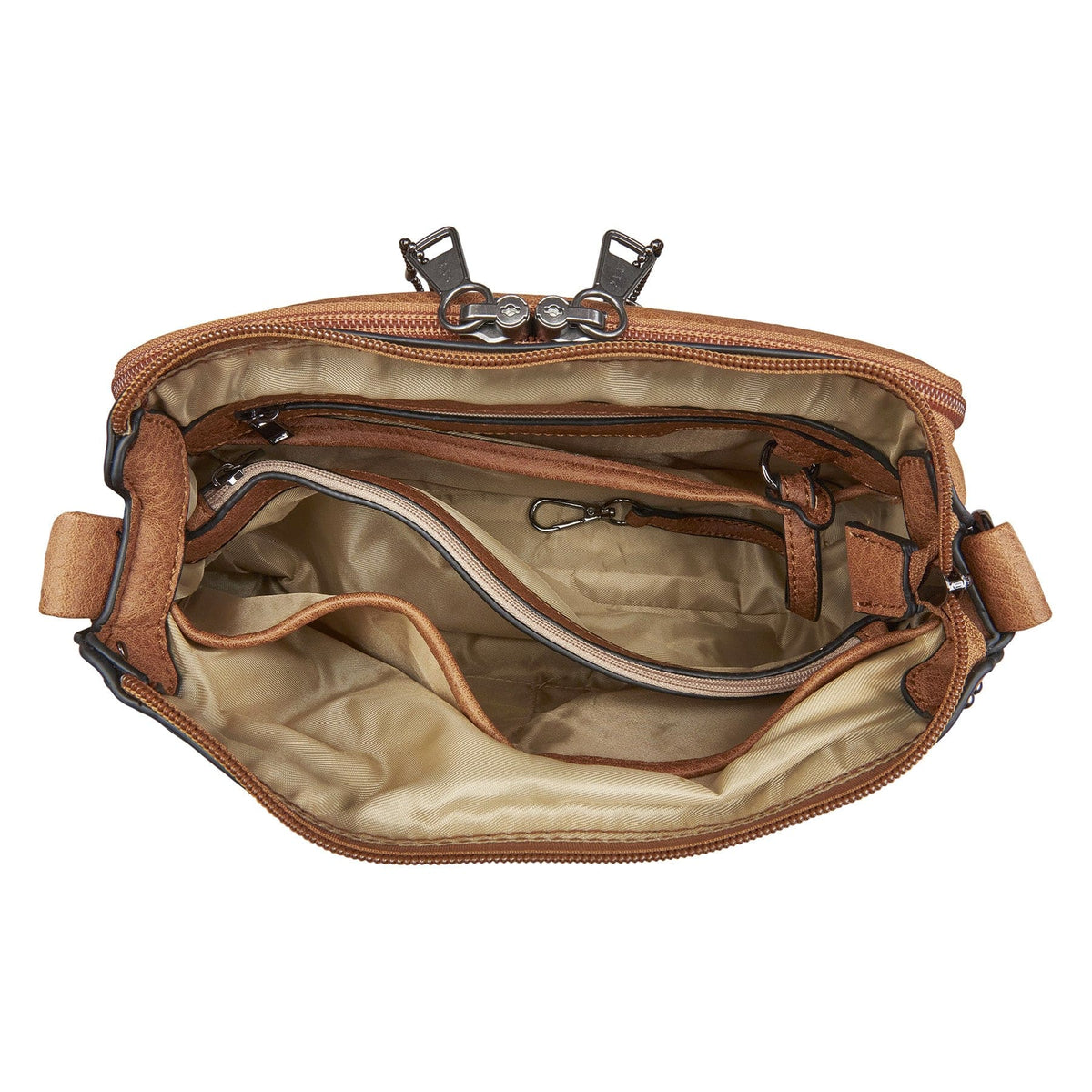 Concealed Carry Kinsley Crossbody with RFID Slim Wallet in Cinnamon – interior view